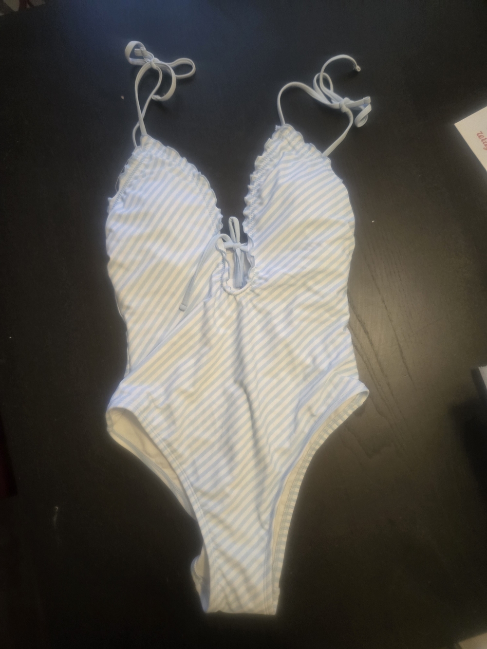 Shade & Shore Women's Blue & White Striped One-Piece Swimsuit Medium